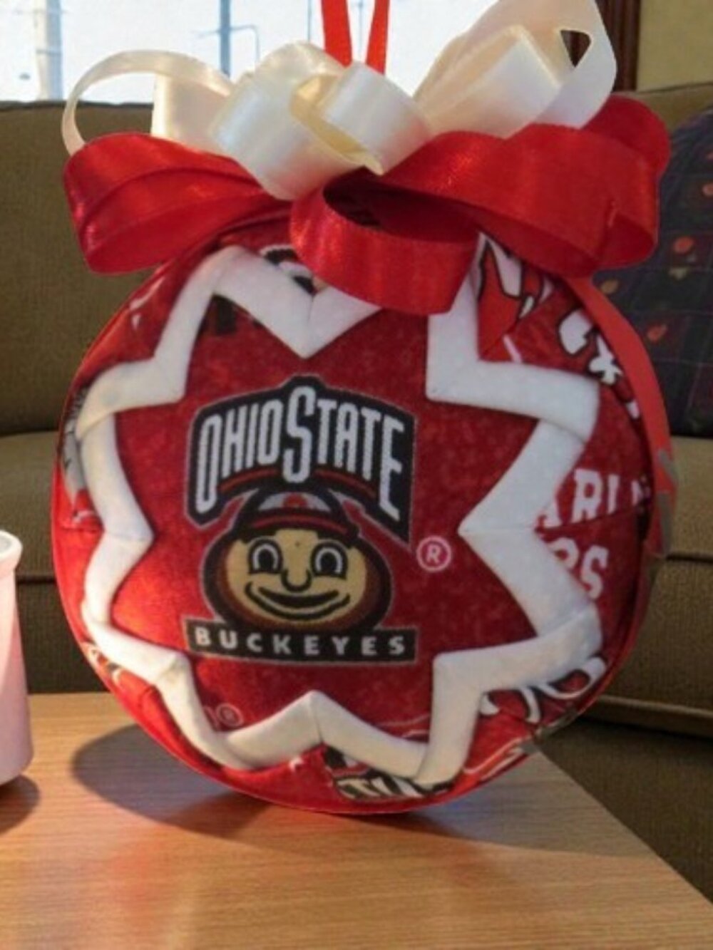 Ohio State Themed Handcrafted Fabric Ornament